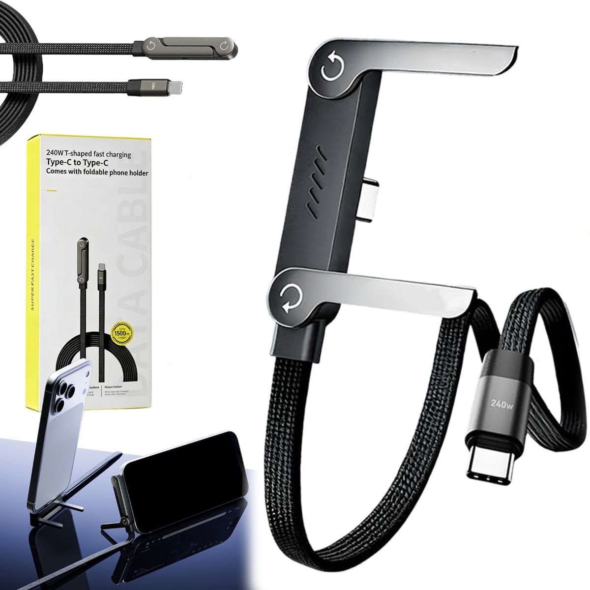 Support de téléphone invisible 2-en-1 avec câble de charge